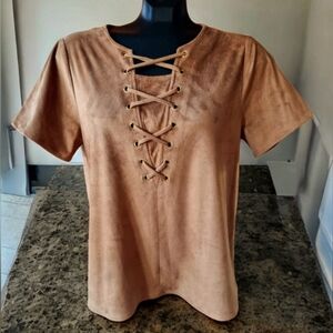 Michael Kors Caramel Faux Suede Short Sleeve Top